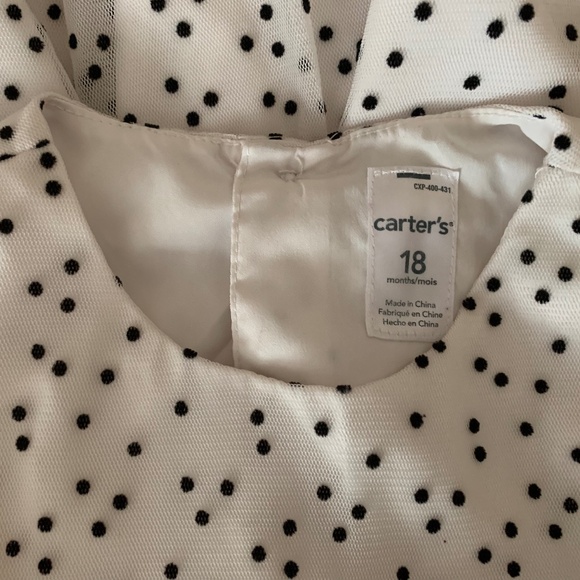 Carter’s Baby Girl Dress 18M | White Polka Dot Mesh Party Dress | Velvet Bow - Picture 3 of 6